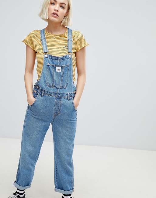 Pull&Bear – Blå hängselbyxor i denim