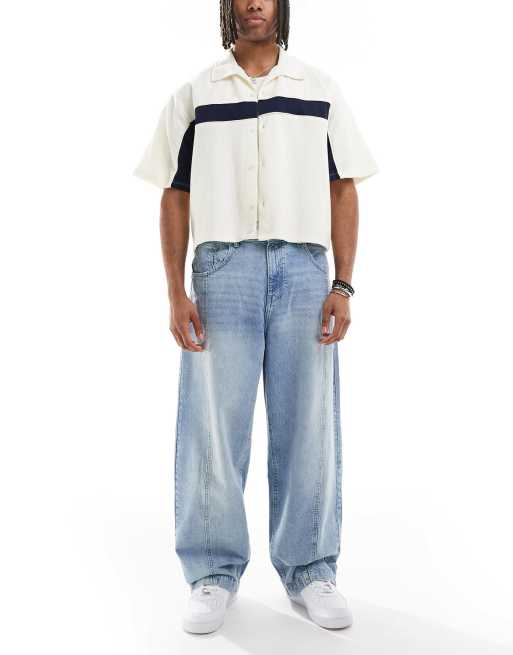 Pull&Bear – Blå jeans med barrelben 