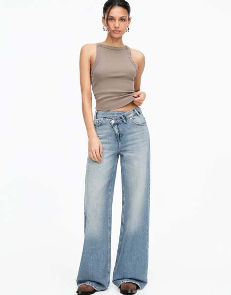 Pull&Bear - Blå jeans med brede ben og krydset taljedetalje - view 1