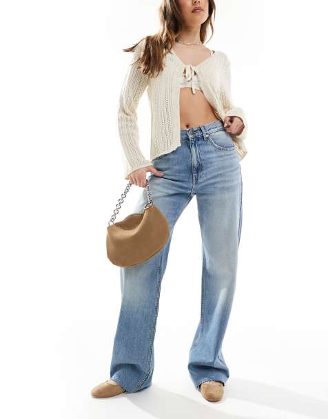 Pull&Bear - Blå jeans med høj talje og lige ben i snavset vask - view 1
