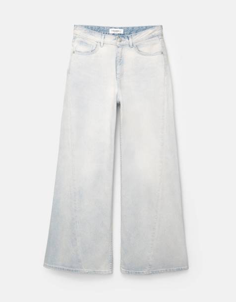 Pull&Bear - Blå jeans med lav talje og vide ben - view 1