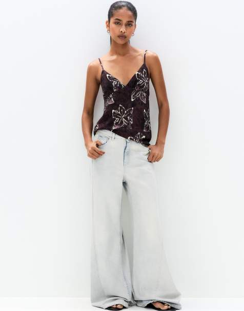 Pull&Bear – Blå jeans med vida ben och låg midja - view 1