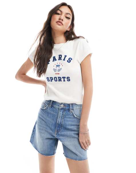 Pull&Bear – Blå jeansshorts i mom-modell med hög midja - view 1