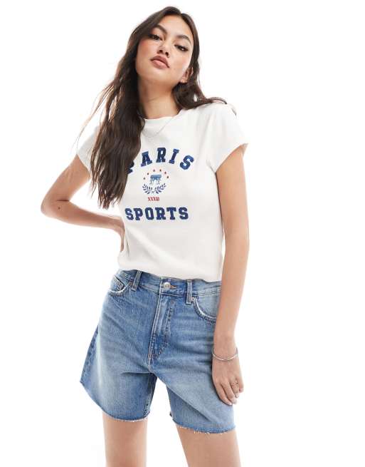 Pull&Bear – Blå jeansshorts i mom-modell med hög midja