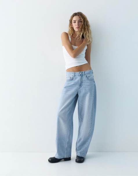 Pull&Bear - Blå lavtaljede jeans med tøndeformede ben - view 1