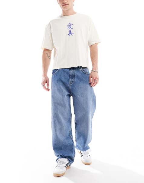 Pull&Bear - Blå og forvaskede baggy jeans i løstsiddende pasform - view 1