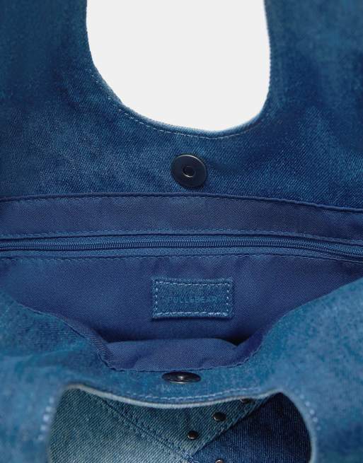 Pull&Bear - Blå shopper-taske i denim med patchwork-design, 4 af 4