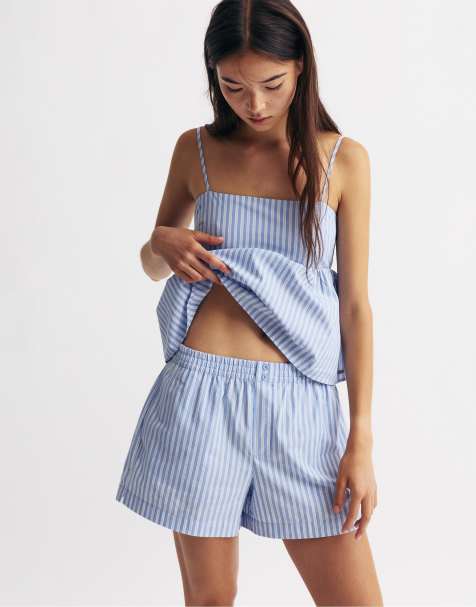 Pull&Bear - Blå shorts med striber i poplin - view 1
