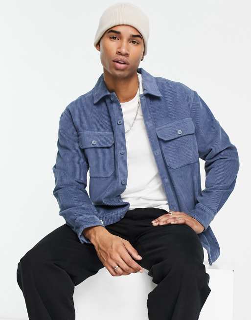 Pull&Bear Blå skjortjacka i manchester ASOS