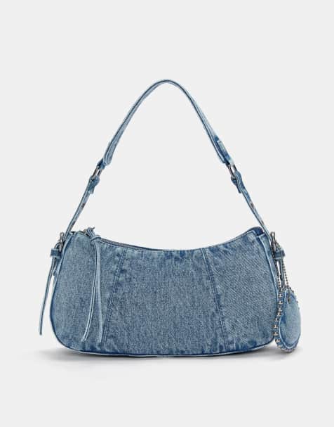 Pull&Bear - Blå skuldertaske i denim med dekorative detaljer - view 1