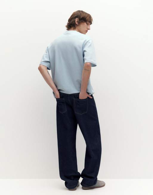 Pull&Bear – Blå t-shirt i oversize med boxig passform och interlocksömmar, 2 av 4