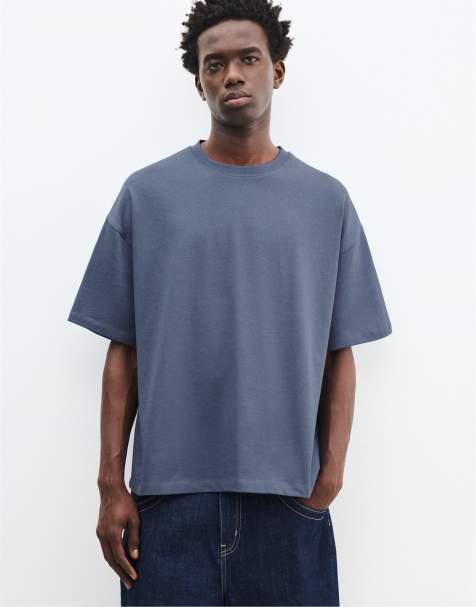 Pull&Bear – Blå t-shirt med boxig passform och korta ärmar - view 1