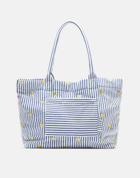 Pull&Bear - Blå tote med striber i frotté - view 1