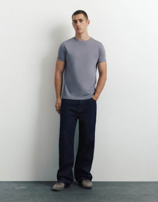 Pull&Bear - Blå tætsiddende basis-T-shirt, 4 af 7