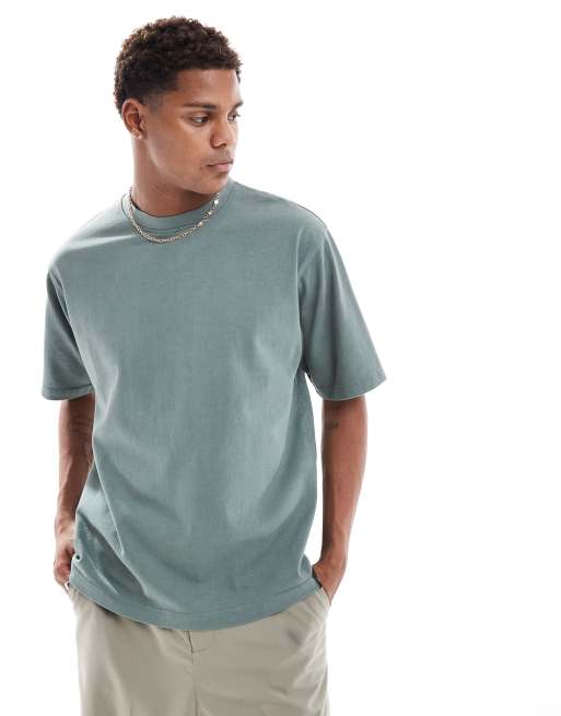 Pull&Bear – Blå, tvättad t-shirt