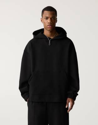 Pull & Bear Black Label Premium Hoodie In Black-gray