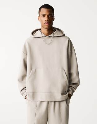 Pull & Bear Black Label Premium Hoodie In Gray