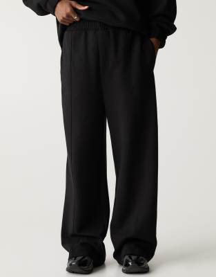 Pull & Bear Black Label Wide Leg Tailored Pants In Black
