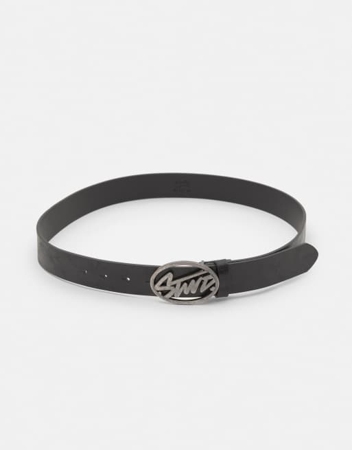 Pull&Bear Black stwd buckle belt in black