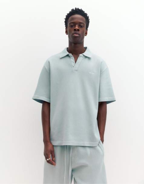 Pull&Bear - Blågrå kortærmer poloskjorte i piqué - view 1