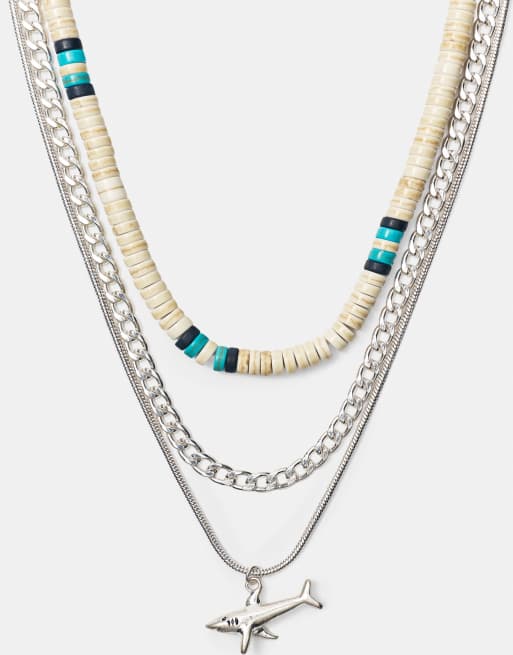 Pull&Bear – Blandade halsband med hajhänge, 3-pack, 2 av 4