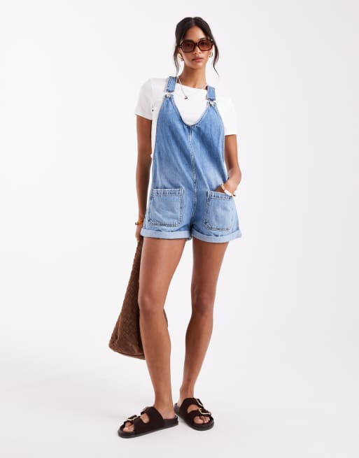 Pull&Bear - Blåt overalls-playsuit i denim