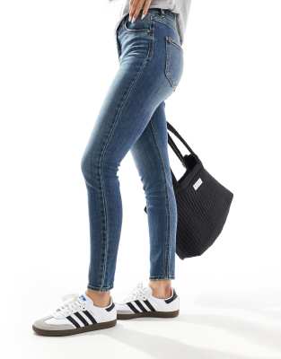 Pull & Bear - Blaue Skinny-Jeans mit hohem Bund-Grau