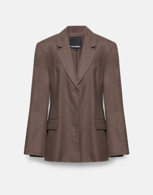 Pull&Bear blazer aderente 100% lino color tortora, 3 di 4
