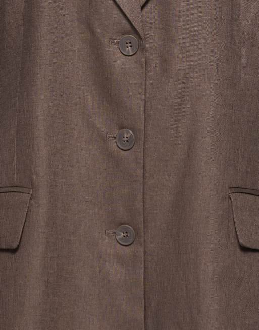 Pull&Bear blazer ajusté 100 % lin taupe, 4 de 4