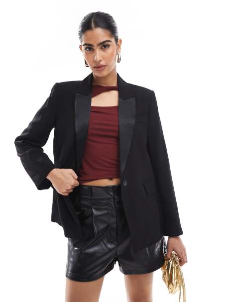 Pull&Bear - Blazer ajusté avec col en satin - Noir - view 1