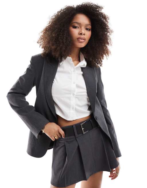Pull&Bear - Blazer cintré à la taille - Gris
