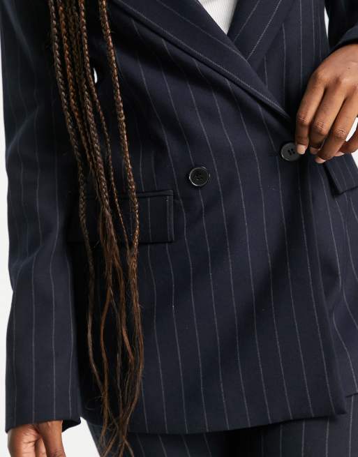 Pull&Bear Blazer doppiopetto blu navy gessato in coordinato ASOS