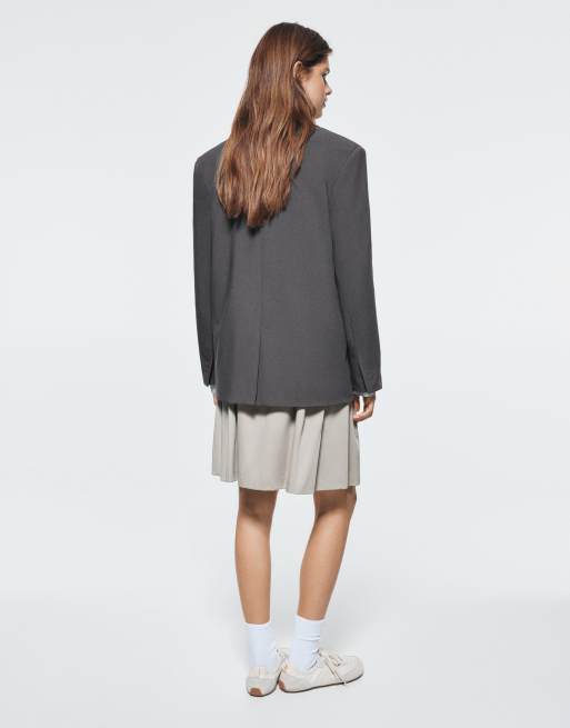 Pull&Bear blazer doppiopetto in grigio medio, 3 di 6