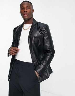 Pull & Bear blazer in faux leather-Black