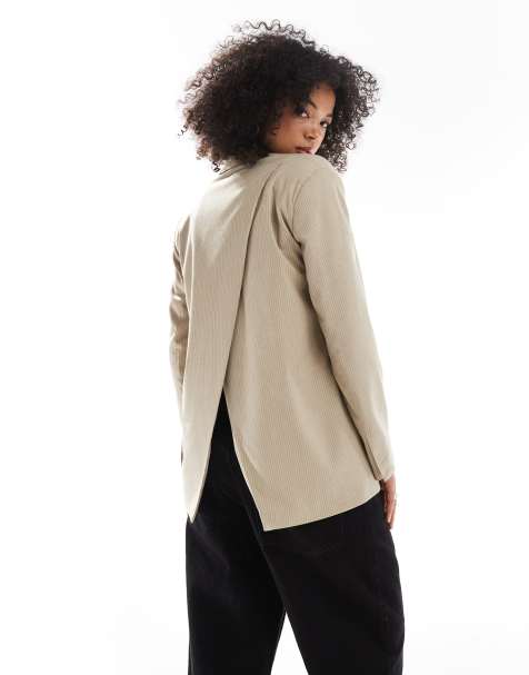 Pull&Bear - Blazer oversize avec détail croisé dans le dos à fines rayures - Sable - view 1