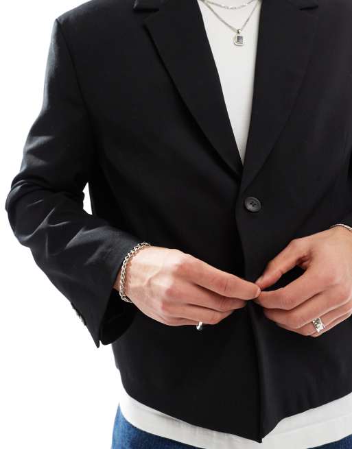 Pull&Bear Blazer sartoriale squadrato taglio comodo nero ASOS
