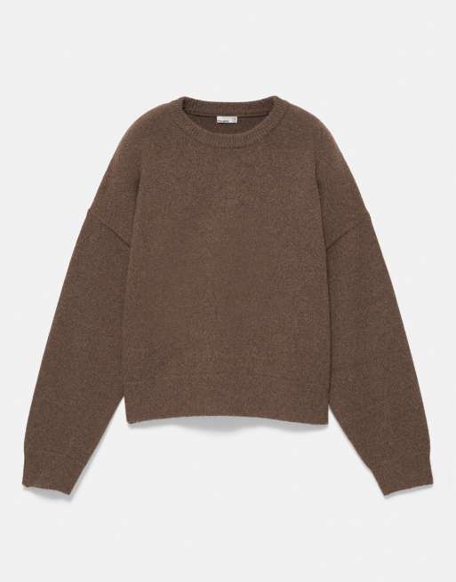 Pull&Bear blød strikket boxy trøje i brun, 5 af 7