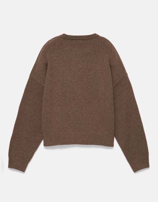 Pull&Bear blød strikket boxy trøje i brun, 7 af 7