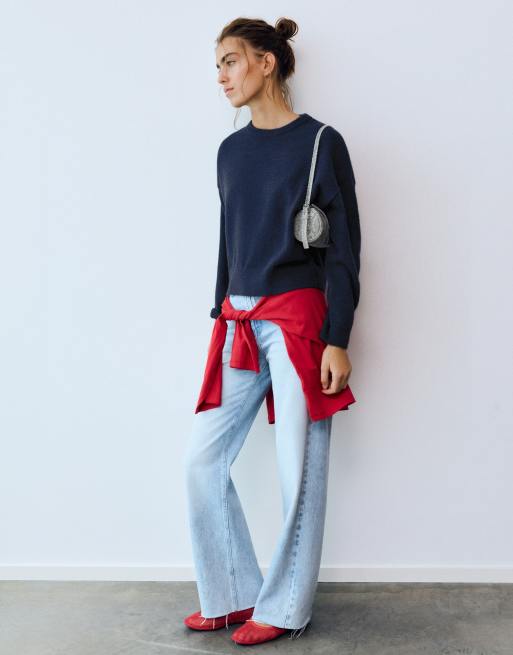 Pull&Bear blød striktrøje med boxy pasform i navy, 4 af 7