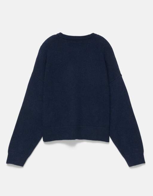 Pull&Bear blød striktrøje med boxy pasform i navy, 7 af 7
