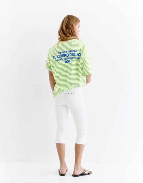 Pull&Bear - Æblegrøn stribet T-shirt - view 1