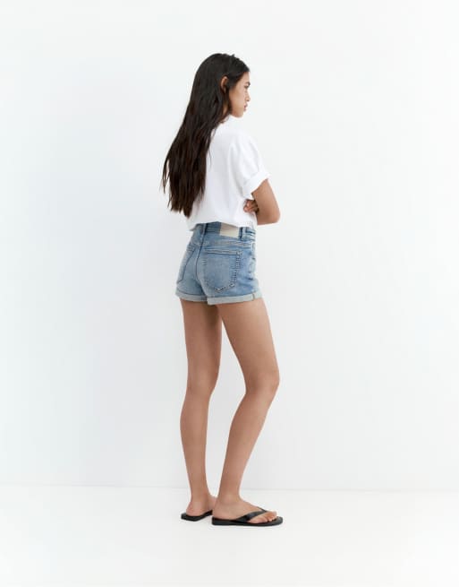 Pull&Bear – Blekblå jeansshorts med medelhög midja, 2 av 4