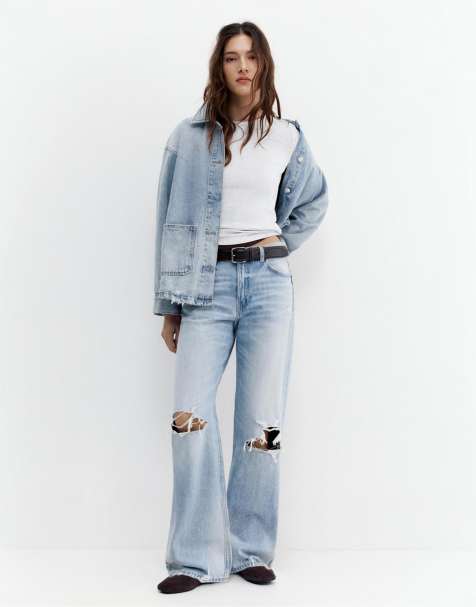 Pull&Bear – Blekblå slitna boyfriendjeans - view 1