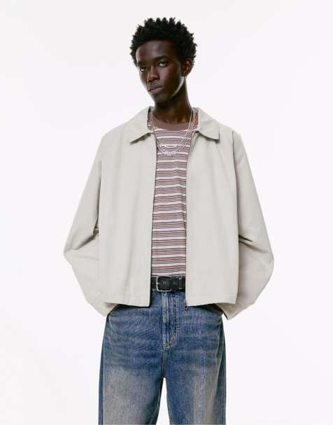 Pull&Bear – Blekgrå bomullsjacka med dragkedja - view 1