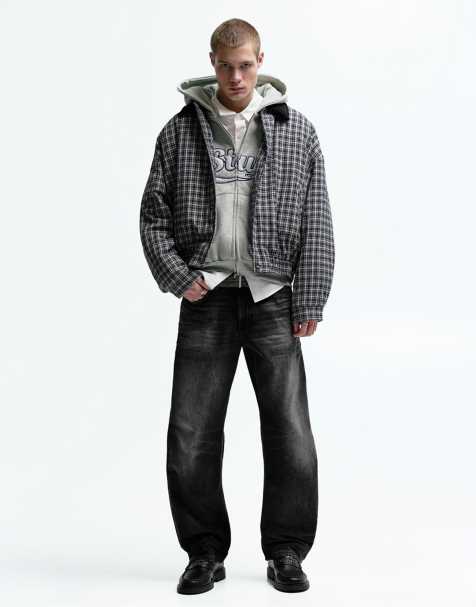Pull&Bear – Bleksvarta, baggy jeans med låg midja - view 1