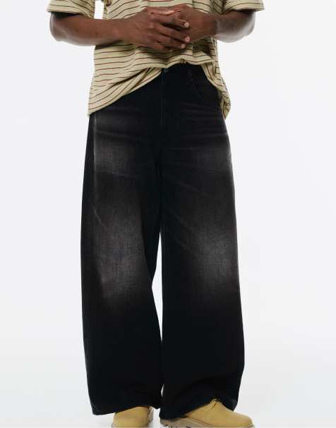 Pull&Bear – Bleksvarta jeans med vida ben - view 1