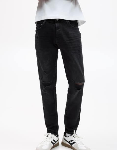 Pull&Bear – Bleksvarta skinny jeans med revor - view 1