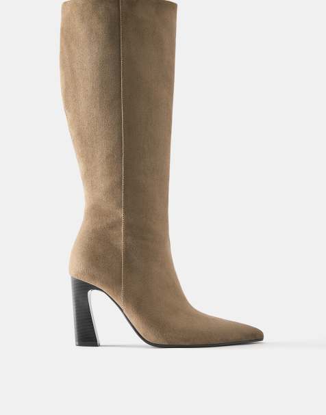 Pull&Bear Block heel knee high boots in brown - view 1