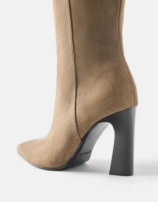 Pull&Bear Block heel knee high boots in brown, 3 of 4