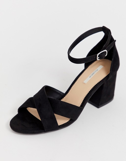 Pull&Bear block heel sandal cross front in black